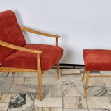 Fauteuil vintage avec repose-pieds Tchécoslovaquie années 1960