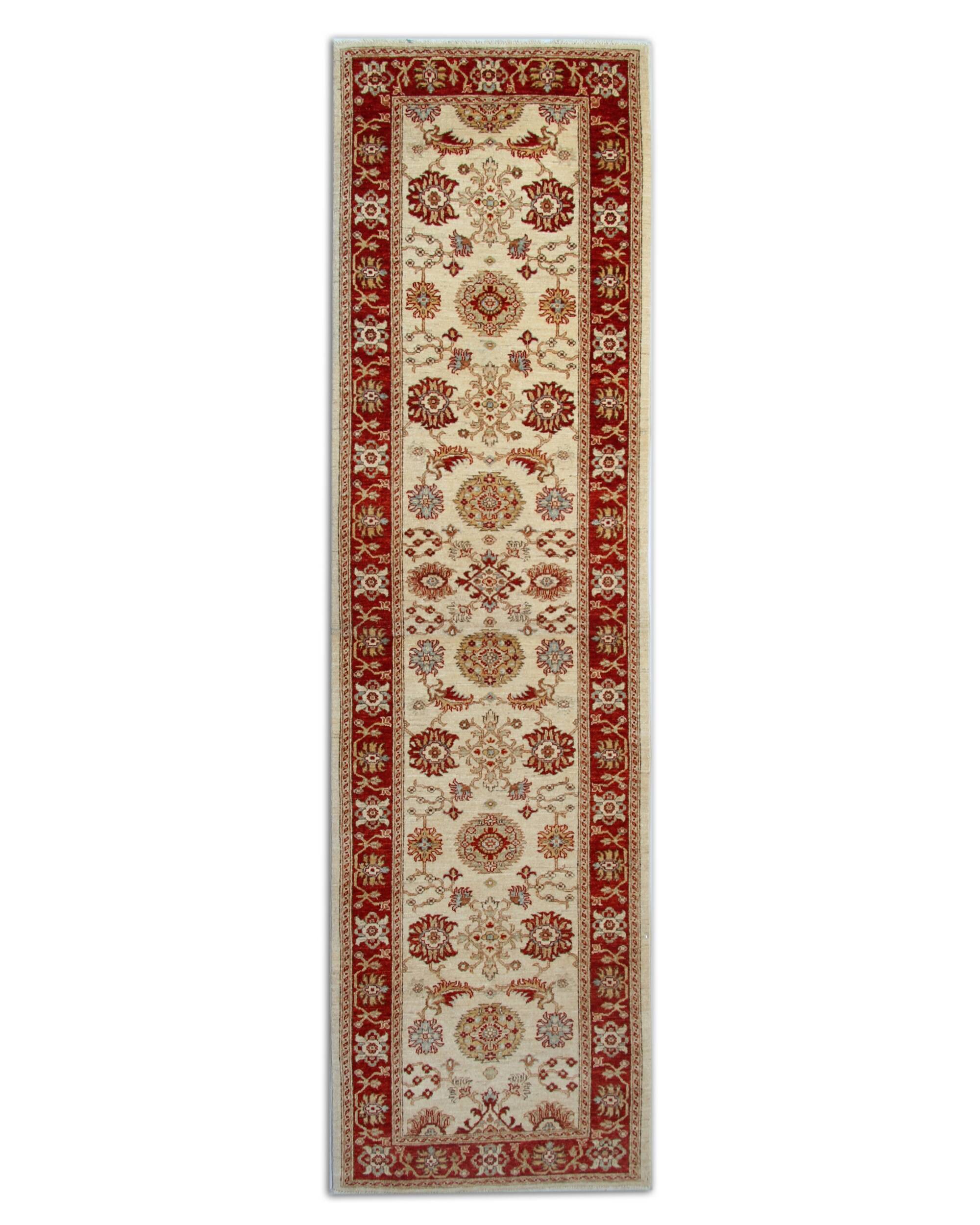 Traditional Runner Rug Handknotted Carpet Cream Area Red Afghan Rug Home De