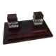 Wooden writing set including two glass inkwells, circa 1950