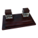 Wooden writing set including two glass inkwells, circa 1950