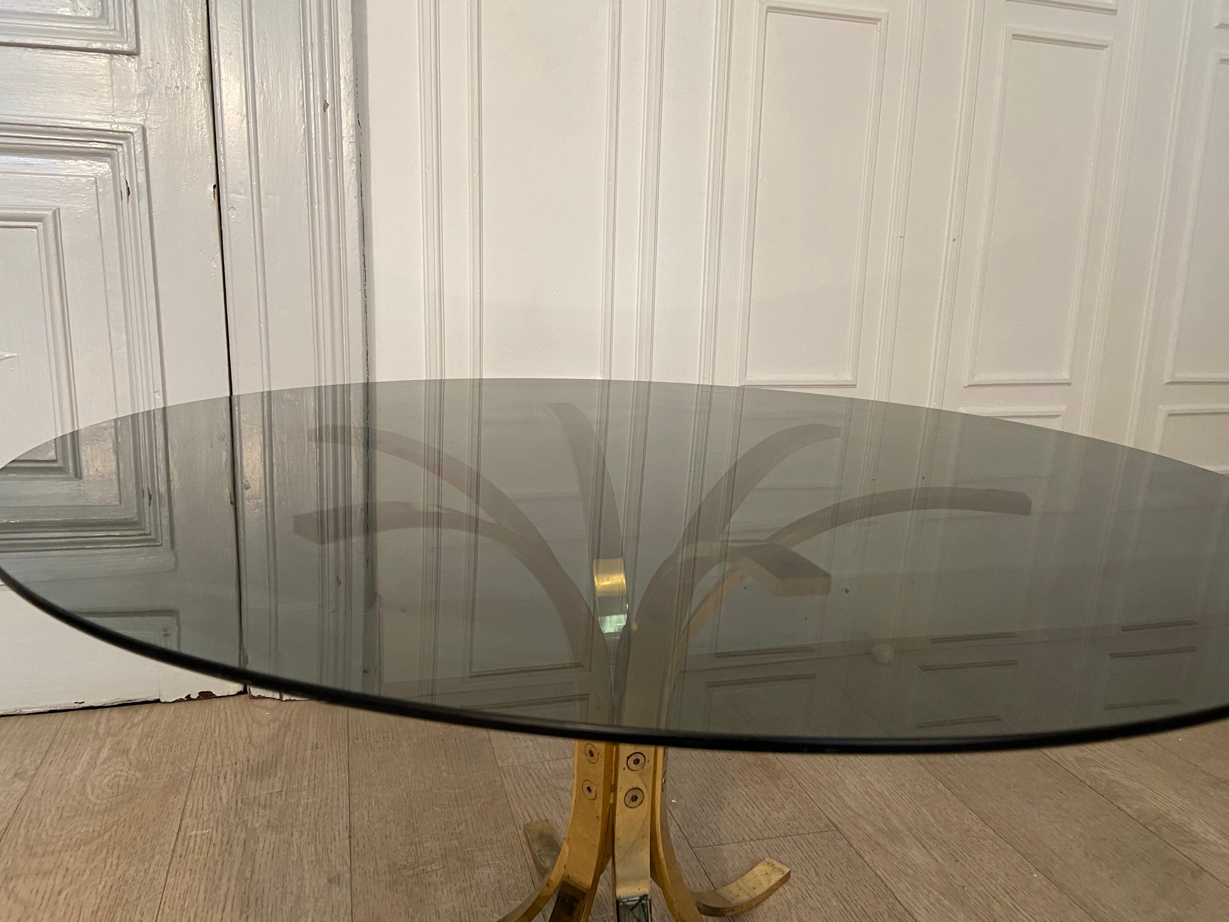 Brass coffee table and smoked glass, 1970s