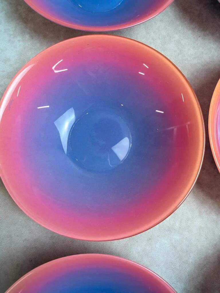 Set of 7 vintage coloured Luminarc bowls