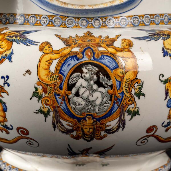 Cache pot ancien - faïence de gien - décor renaissance italienne - xixème siècle
