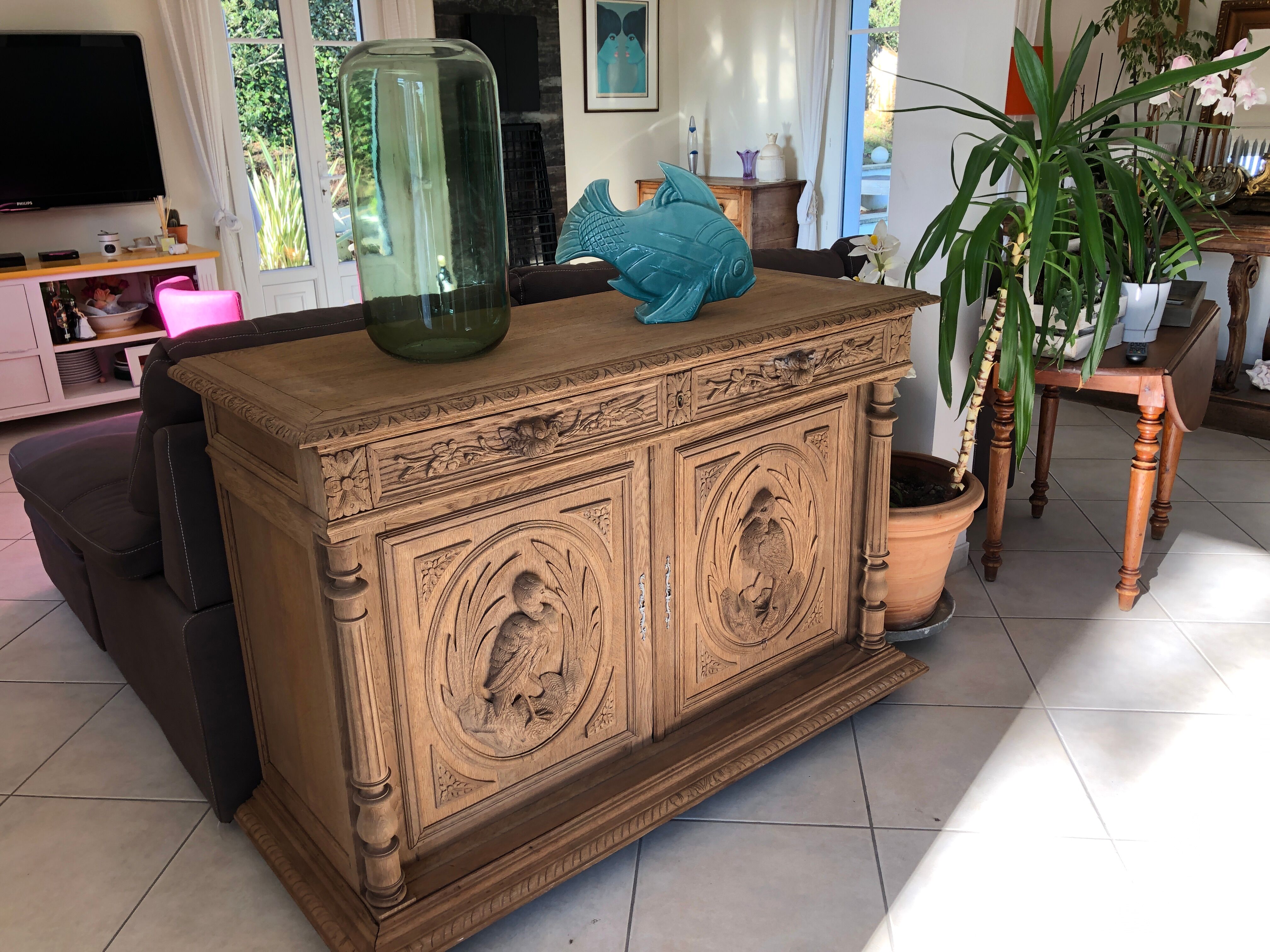 Antique carved and sandblasted sideboard