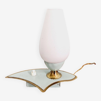 Lampe de chevet en métal laqué vert et verre satiné blanc, design italien, années 50