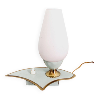 Lampe de chevet en métal laqué vert et verre satiné blanc, design italien, années 50