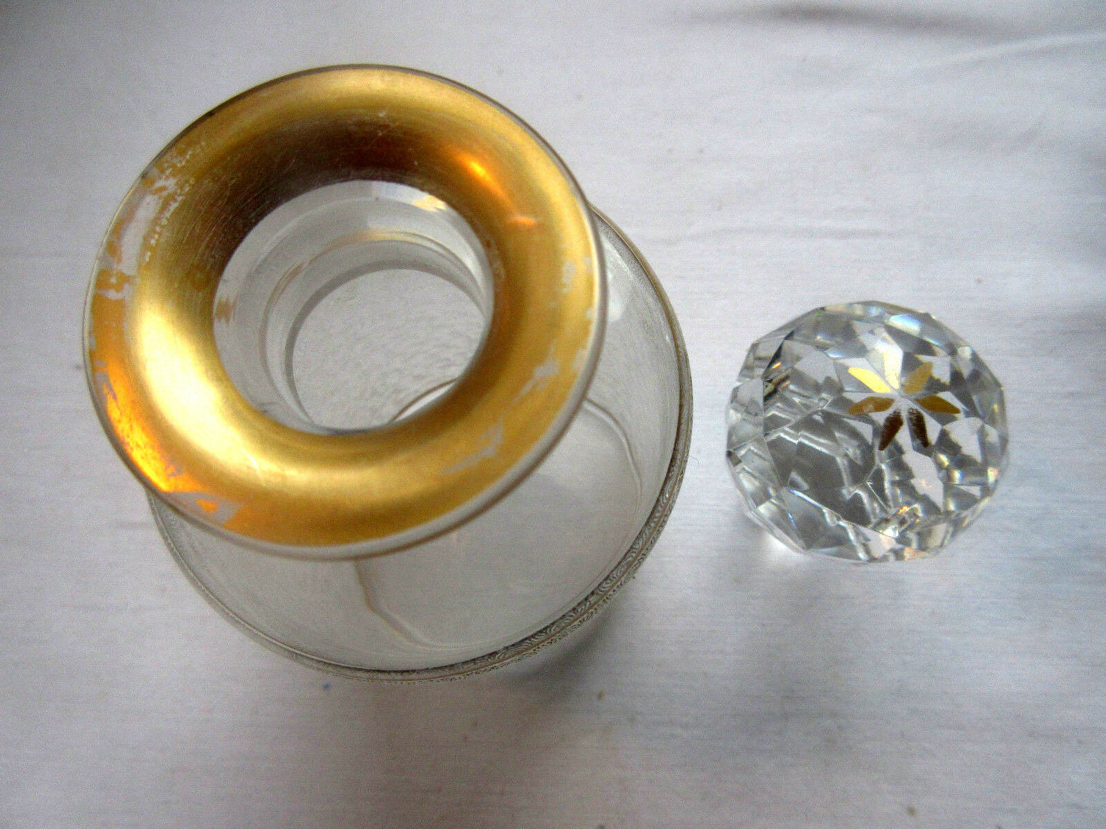 Perfume bottle, acid hammered crystal, golden fine gold, Baccarat