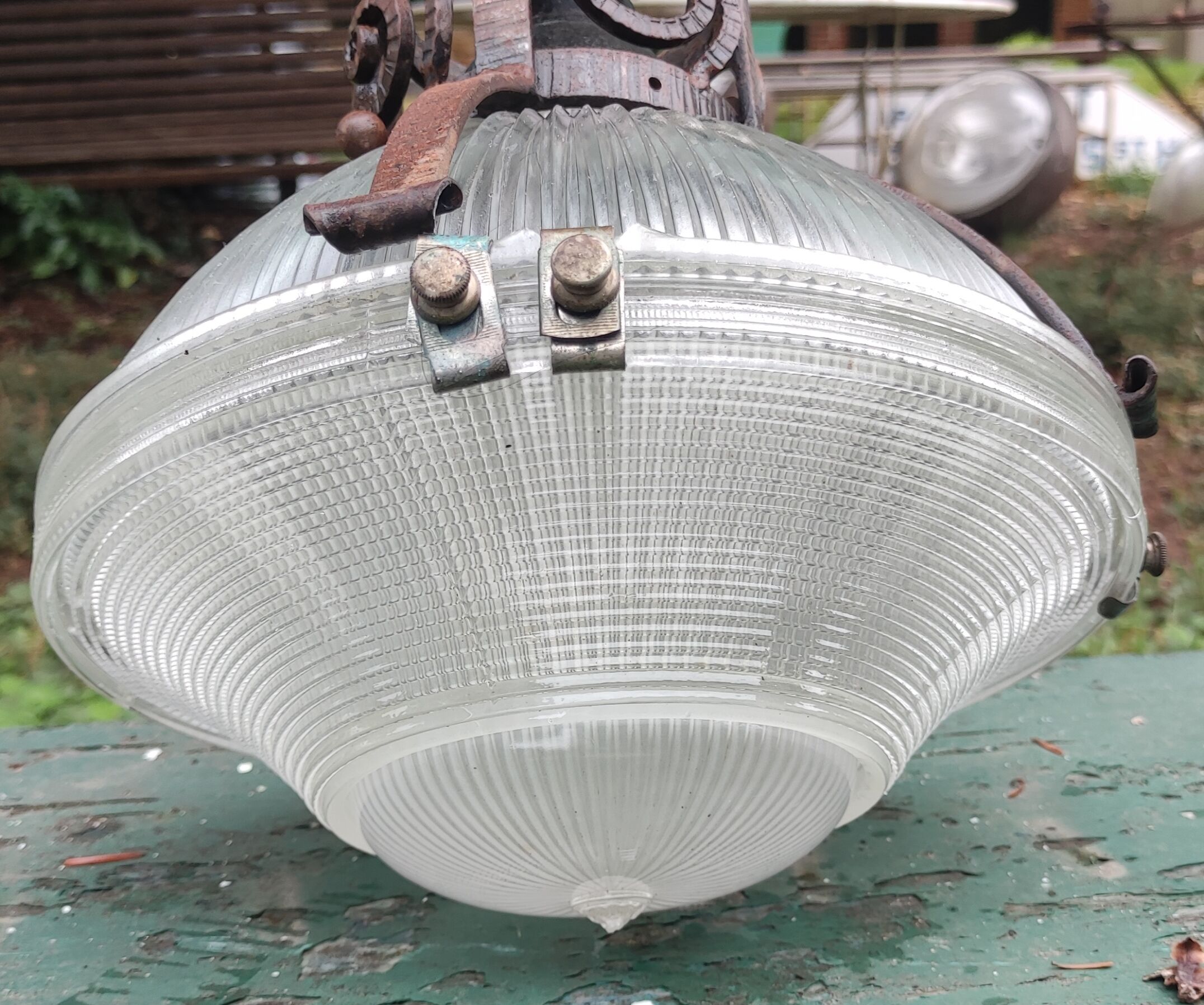 Art Deco holophane pendant chandelier