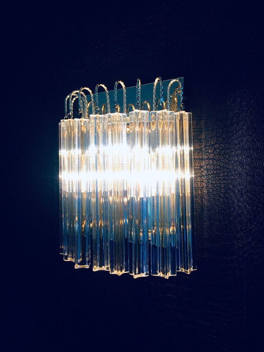 Hollywood Regency Style Glass & Brass Wall Lamp from Massive, Italy, 1980s