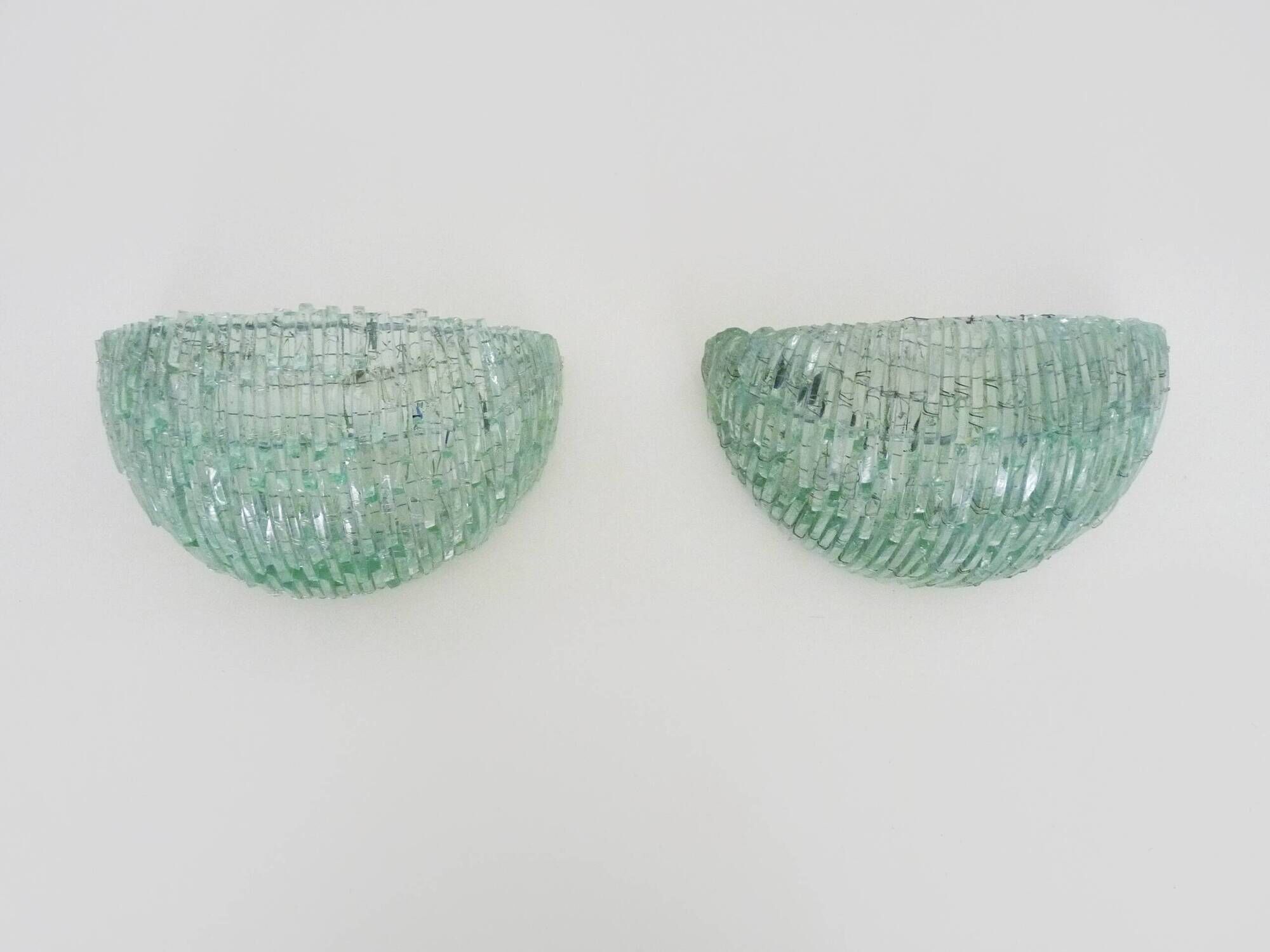 Pair of designer wall lights in vintage glass slats from the 70s/80s