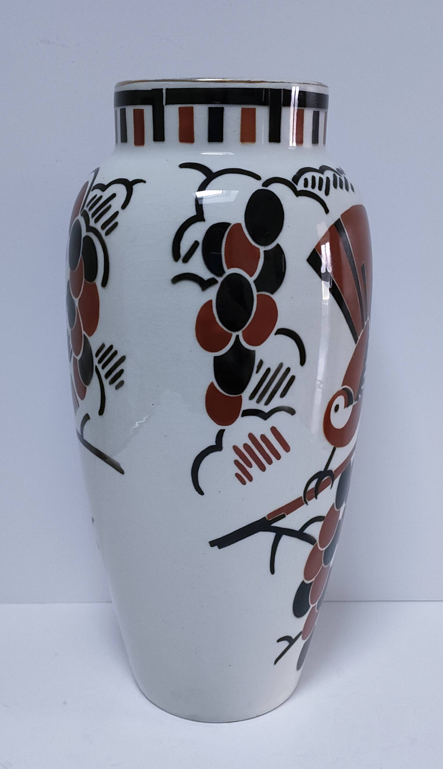 Vase Art déco Keller Guérin "Ceylan" décor oiseaux