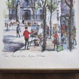 Watercolor “Paris Place du Tertre - St Pierre Church” by Arno, 1960
