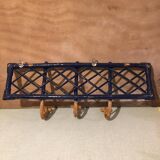 Old rattan coat rack with 3 hooks and crosspieces on the upper part