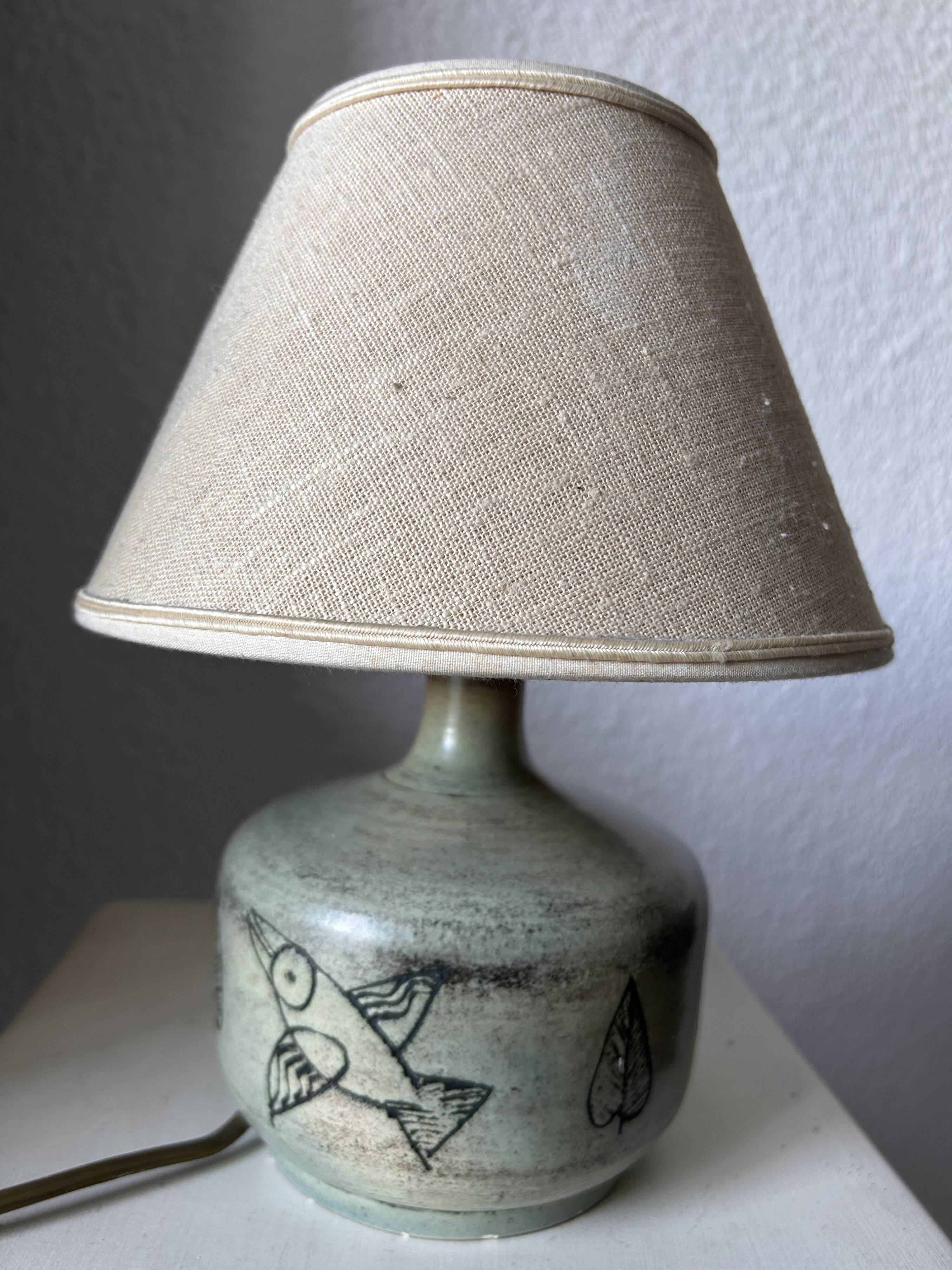 Jacques Blin lamp signed with original shade – vintage ceramic