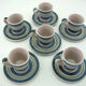 6 coffee cups - enamelled ceramic saucers
