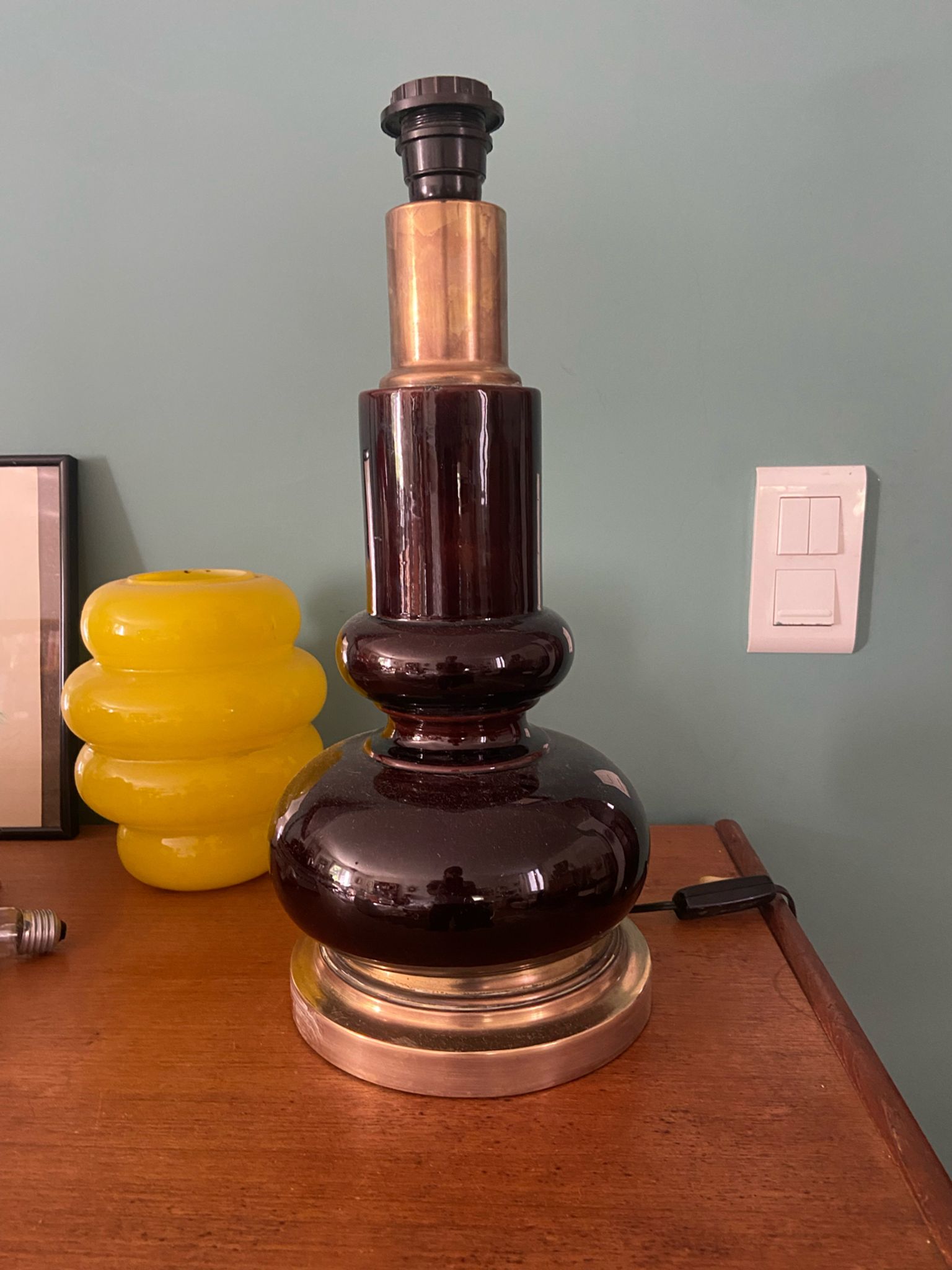 Pied de lampe en céramique et laiton années 70