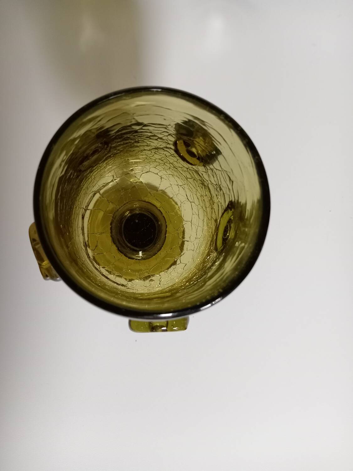 Olive green mouth-blown crackled glass