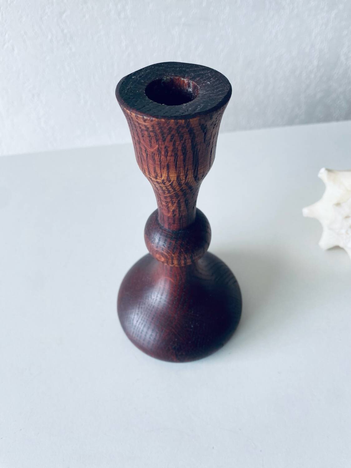 Turned wooden candle holder