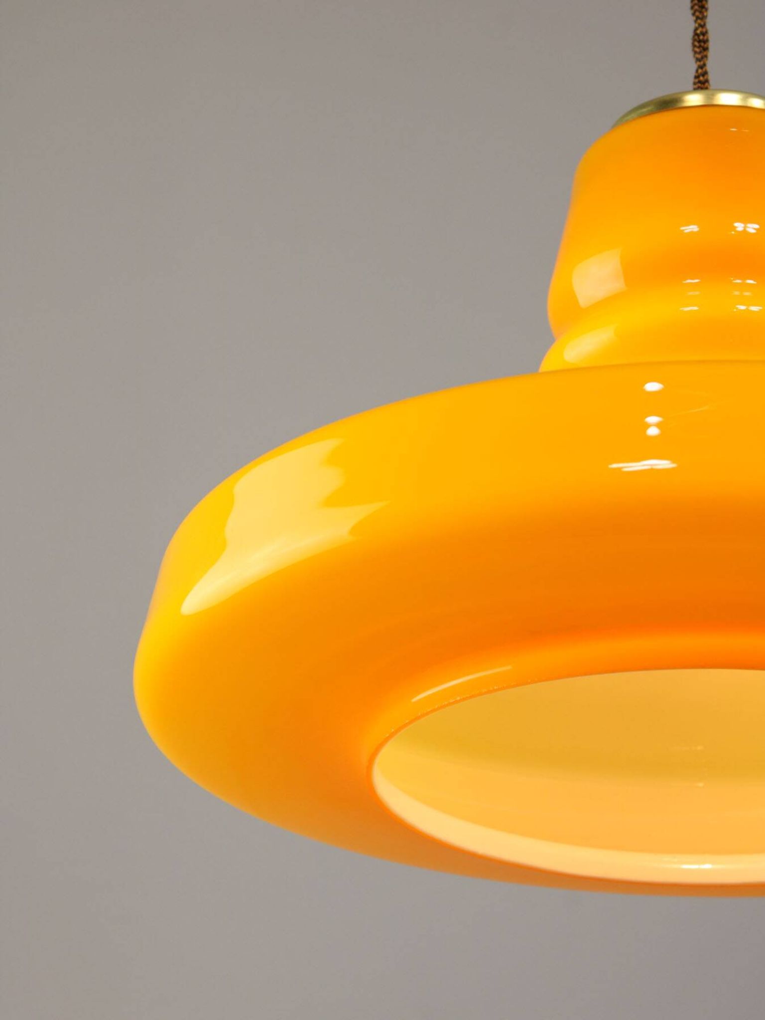 Mid-Century Italian Yellow Glass and Brass Pendant Lamp