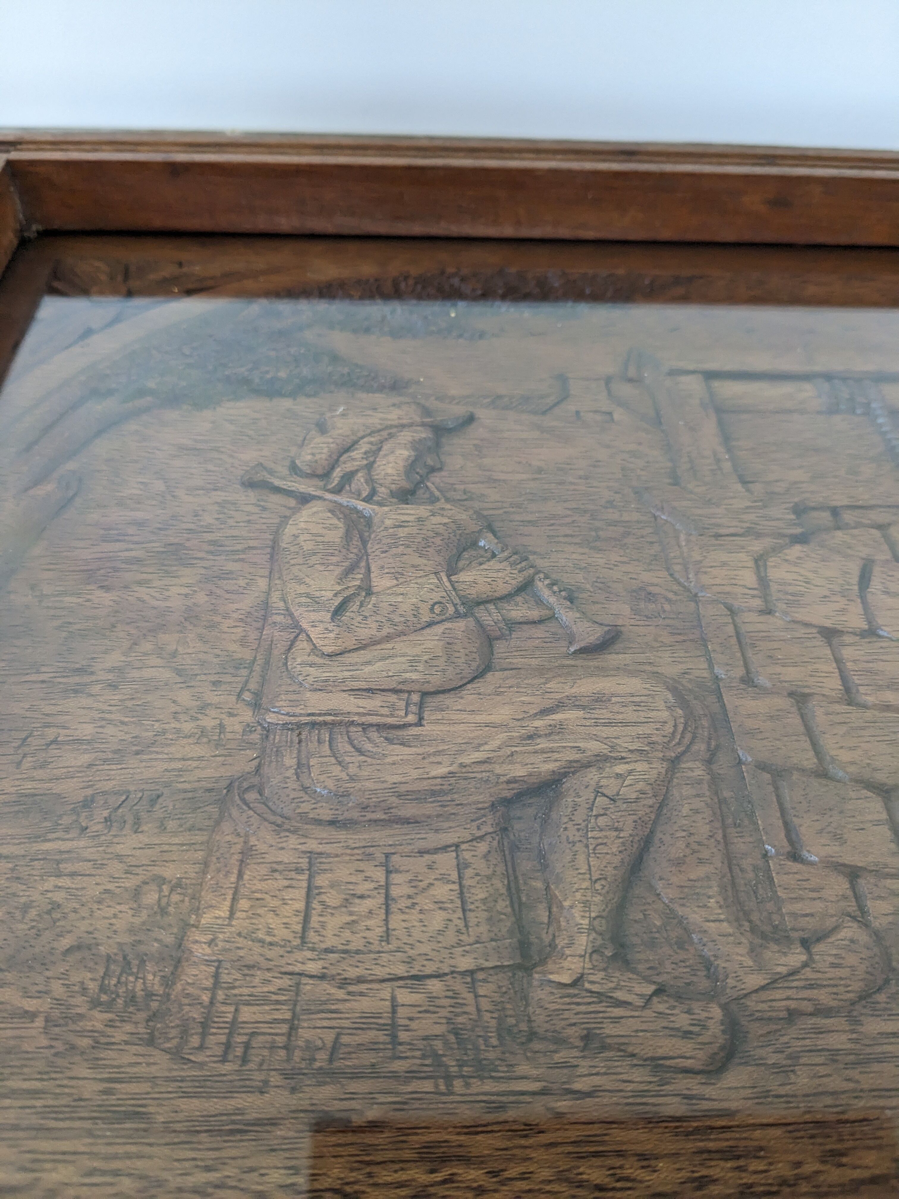 Vintage wooden serving tray signed Souron