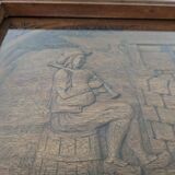 Vintage wooden serving tray signed Souron