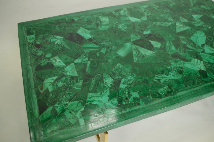 Coffee table veneer of malachite and brass gold circa 1970
