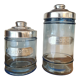 Coffee and sugar jars in blue glass and aluminum