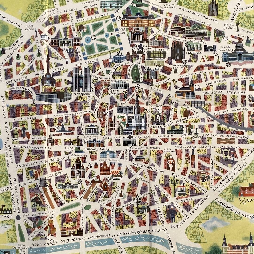 Vintage map of Brussels 1960s