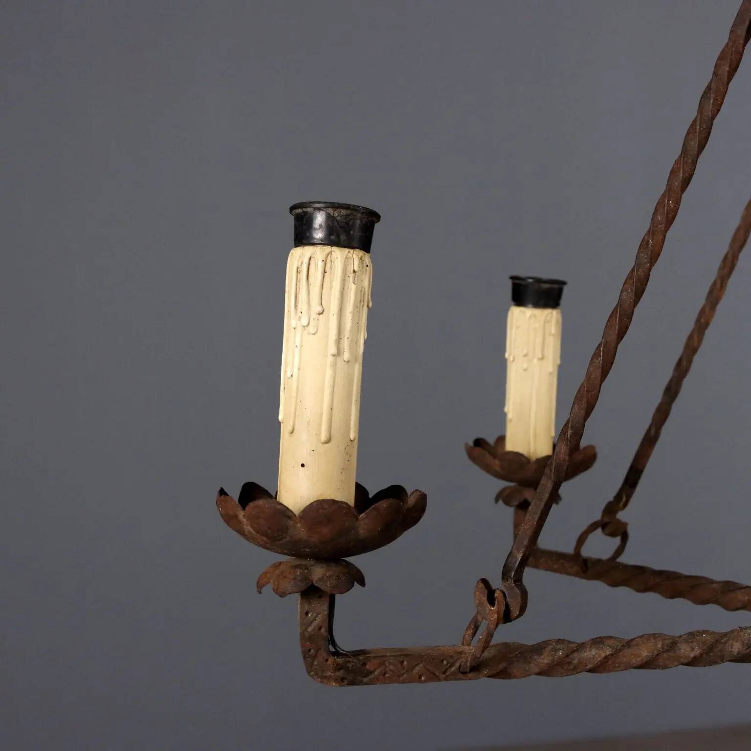 Antique wrought iron chandelier with 7 lights, Italy, 19th century.