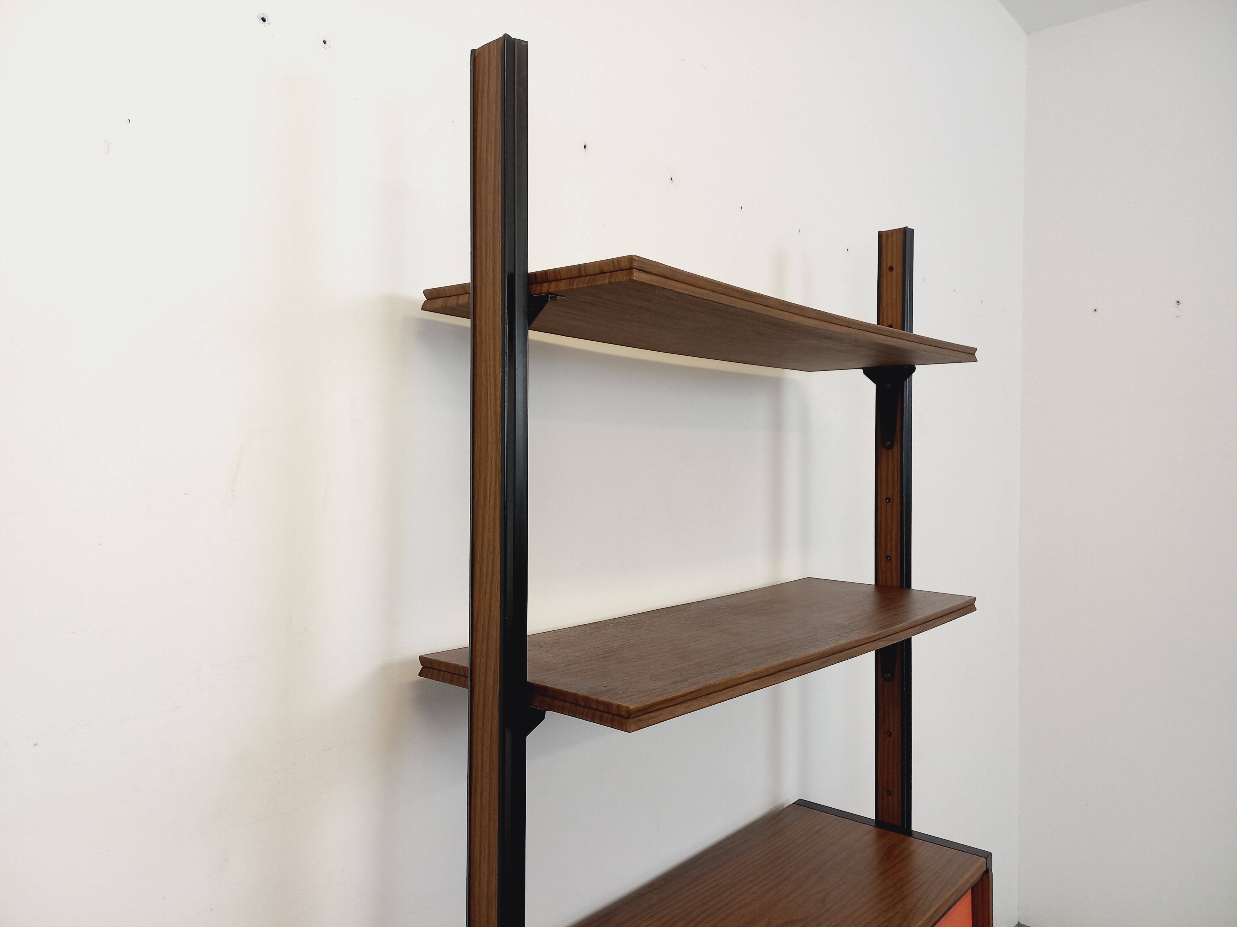 Vintage Italian modular shelving unit in melamine with wood decor