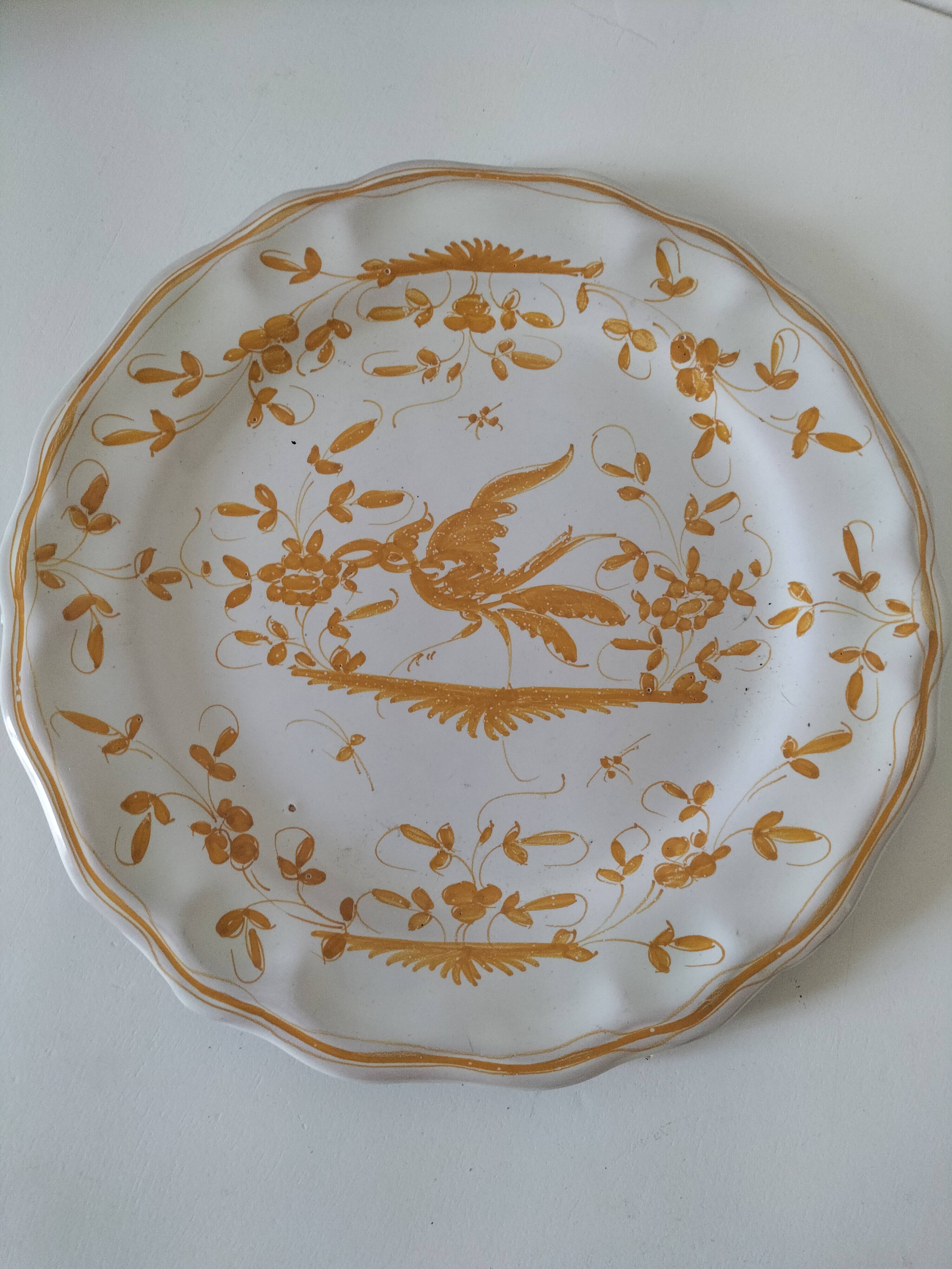Earthenware plate from Martres-Tolosane, Moustiers decoration, hand-painted.