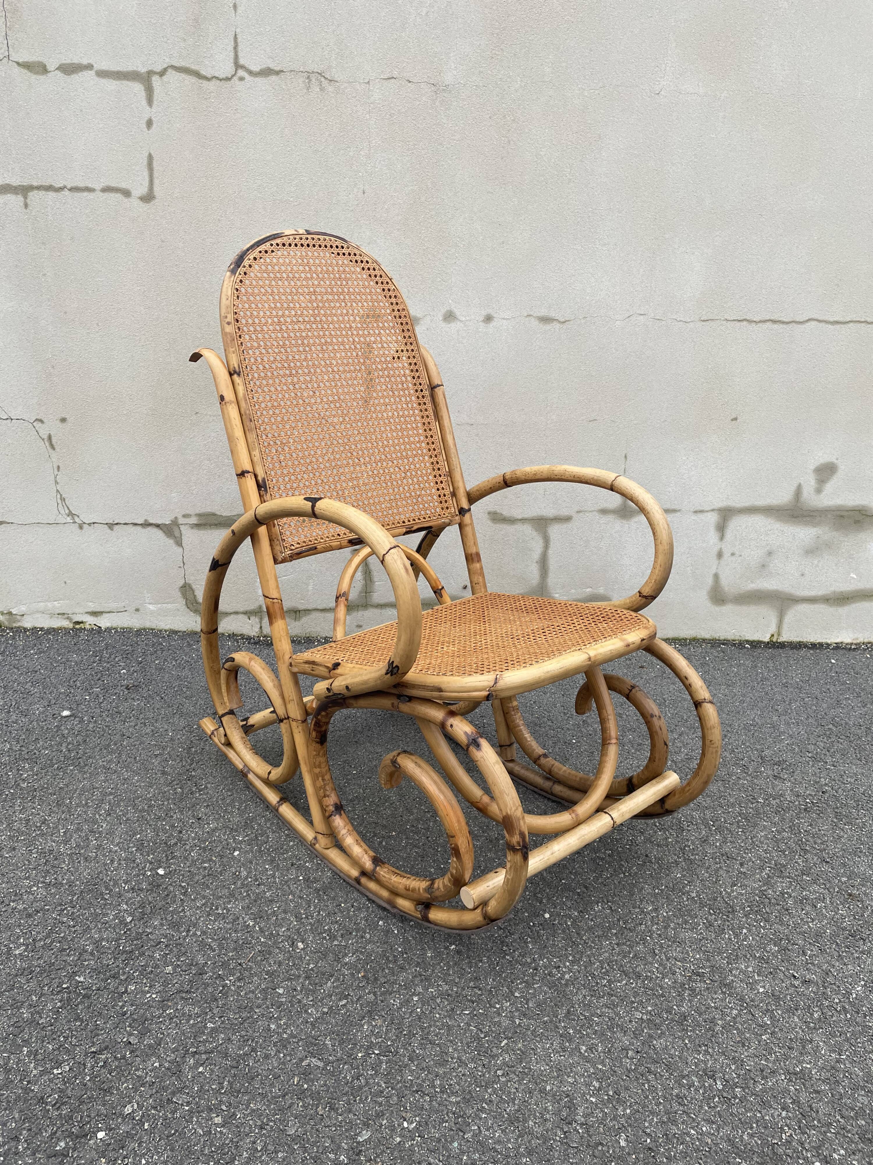 Rattan and cane rocking chair