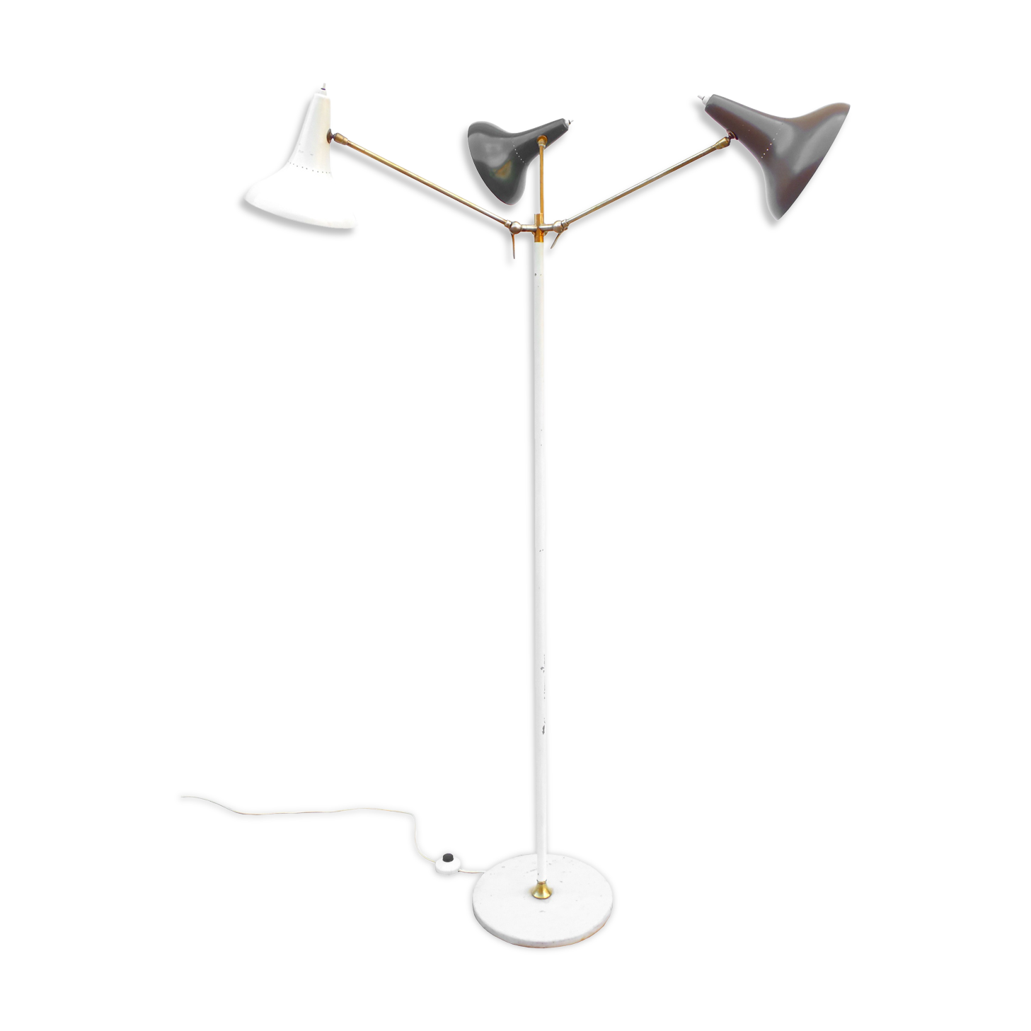 Stilnovo design floor lamp three arms years 50 in alluminium marble, rarest