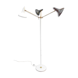 Stilnovo design floor lamp three arms years 50 in alluminium marble, rarest