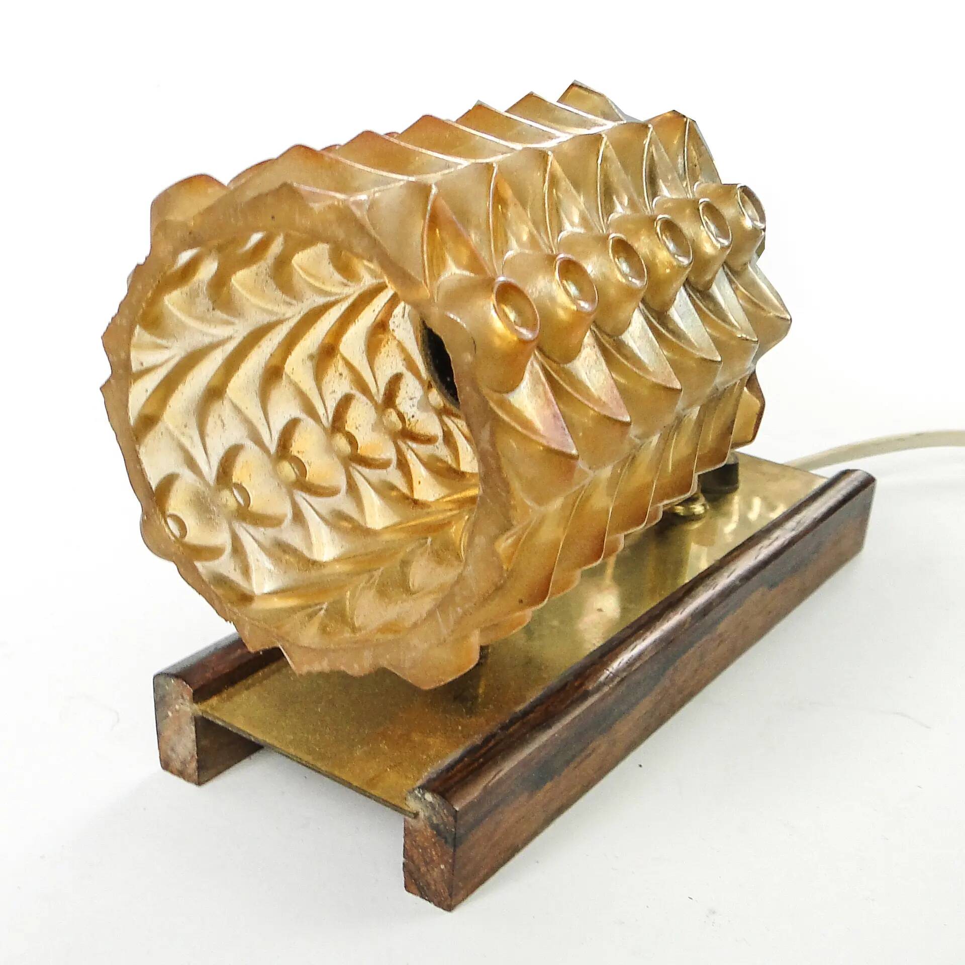 Postmodernist wall lamp, brass, walnut, glass, Germany, 1970s