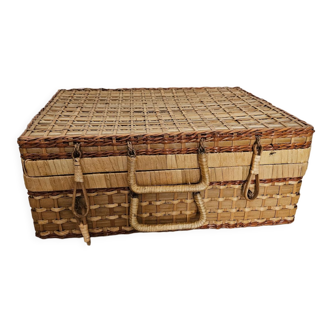 Valise en rotin, osier et rafia