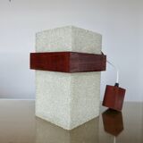 Pair of Scandinavian pendant lights in teak and perspex, 1970s.