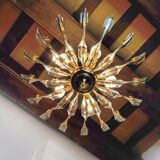 Chandelier '"sun" by Oscar Torlasco for Stilkronen cut glass triedri, Italy, 1970