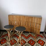 Tiki bar, rattan bar and two stools