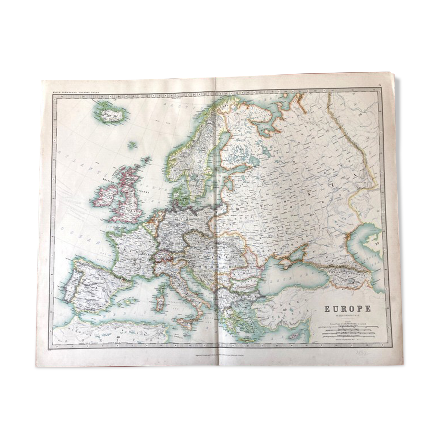 Ancient map of Europe by Keith Johnston - late nineteenth