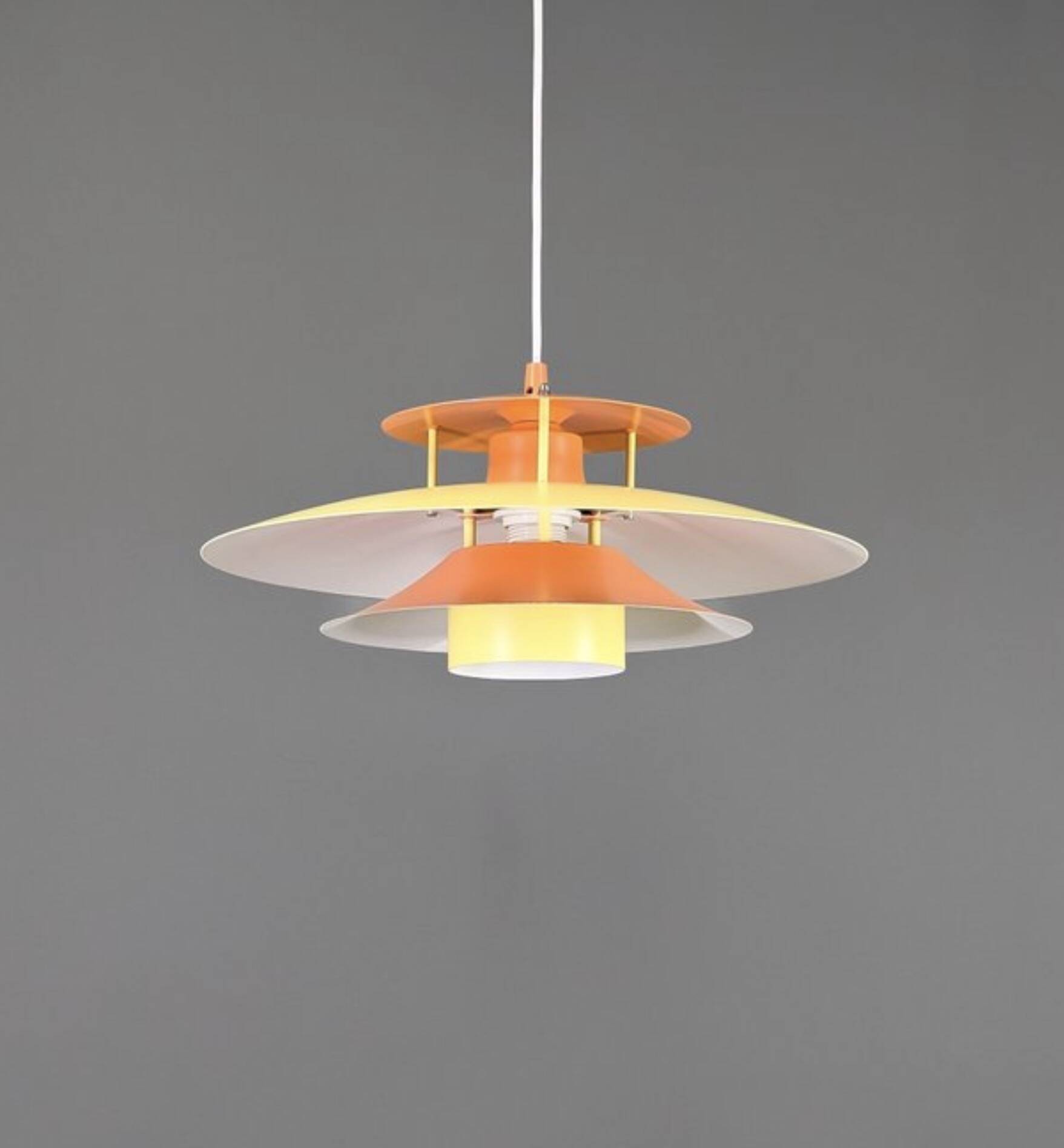Vintage Danish metal pendant light in orange and yellow – 1970s