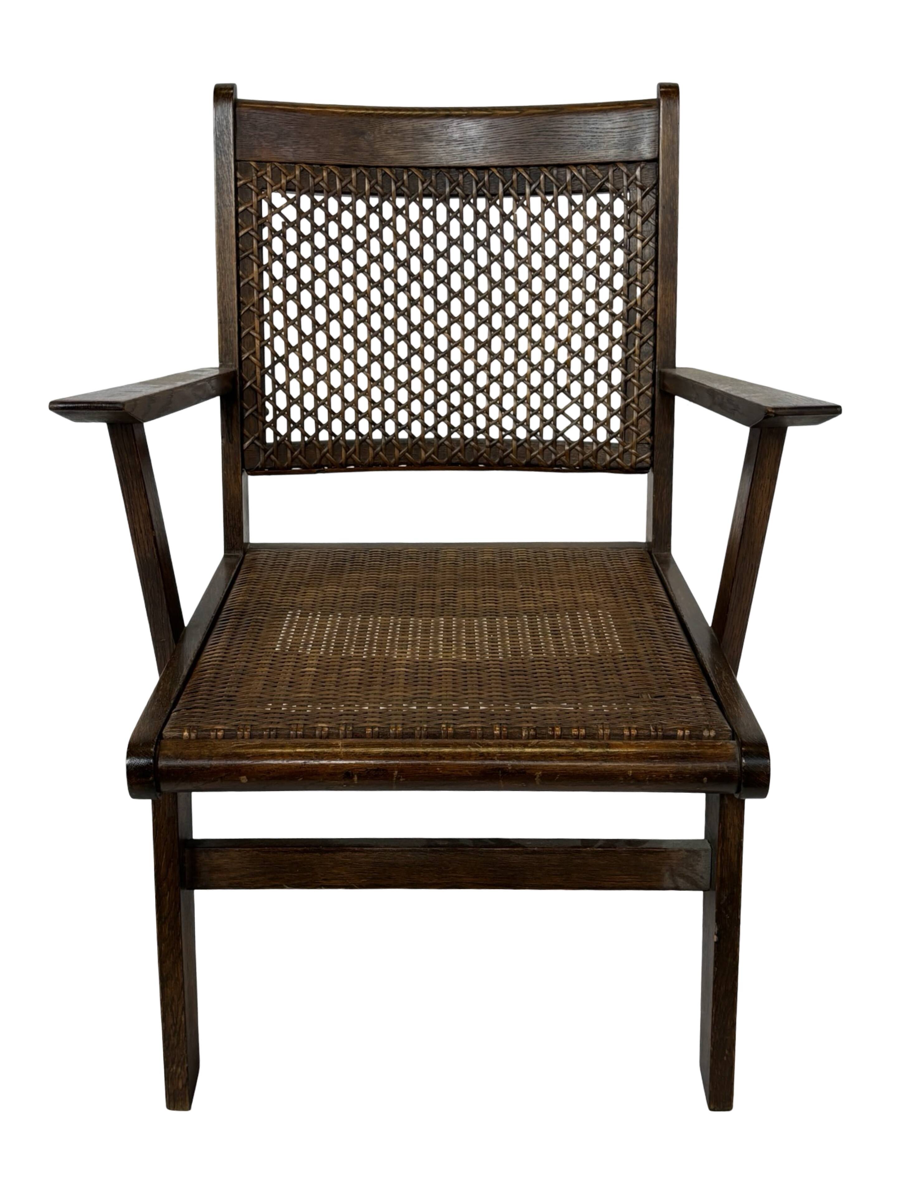 Art Deco oak armchair with webbing 1950s minimalist