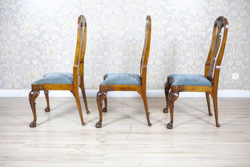 Vintage English Walnut Chairs, 1920s, Set of 3