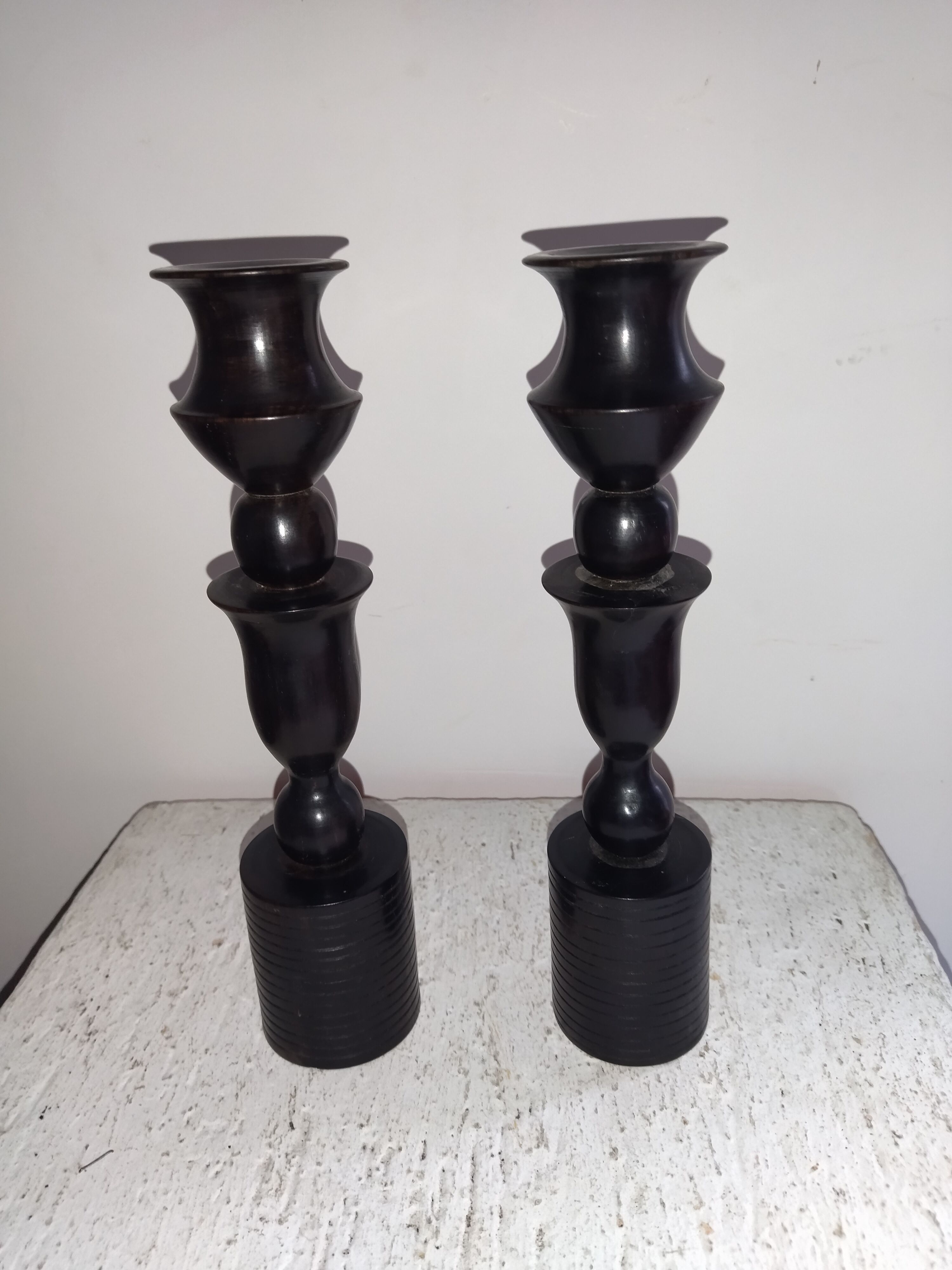 Pair of ebony candle holders art-deco candleholder