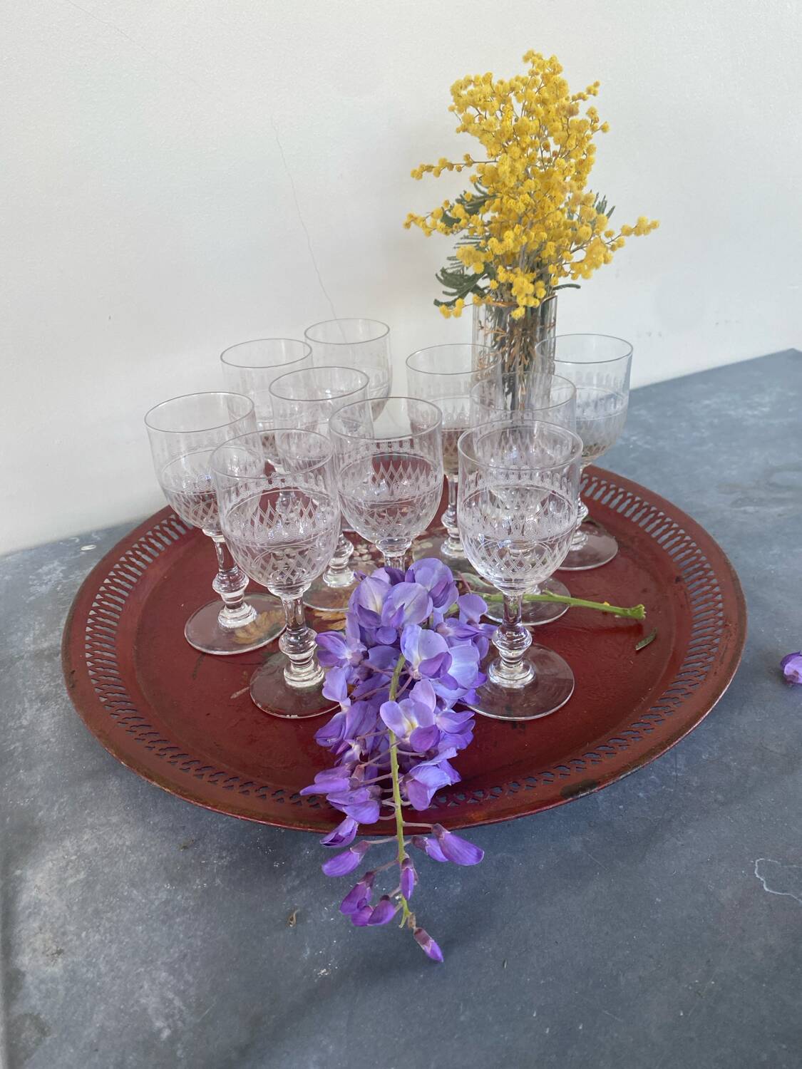 10 chiseled crystal port glasses