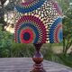 rustic chic solid wood lamp, ethnic wax lampshade with circles