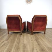 Paire de Fauteuils Art-Déco, Bois Massif et velours rouge