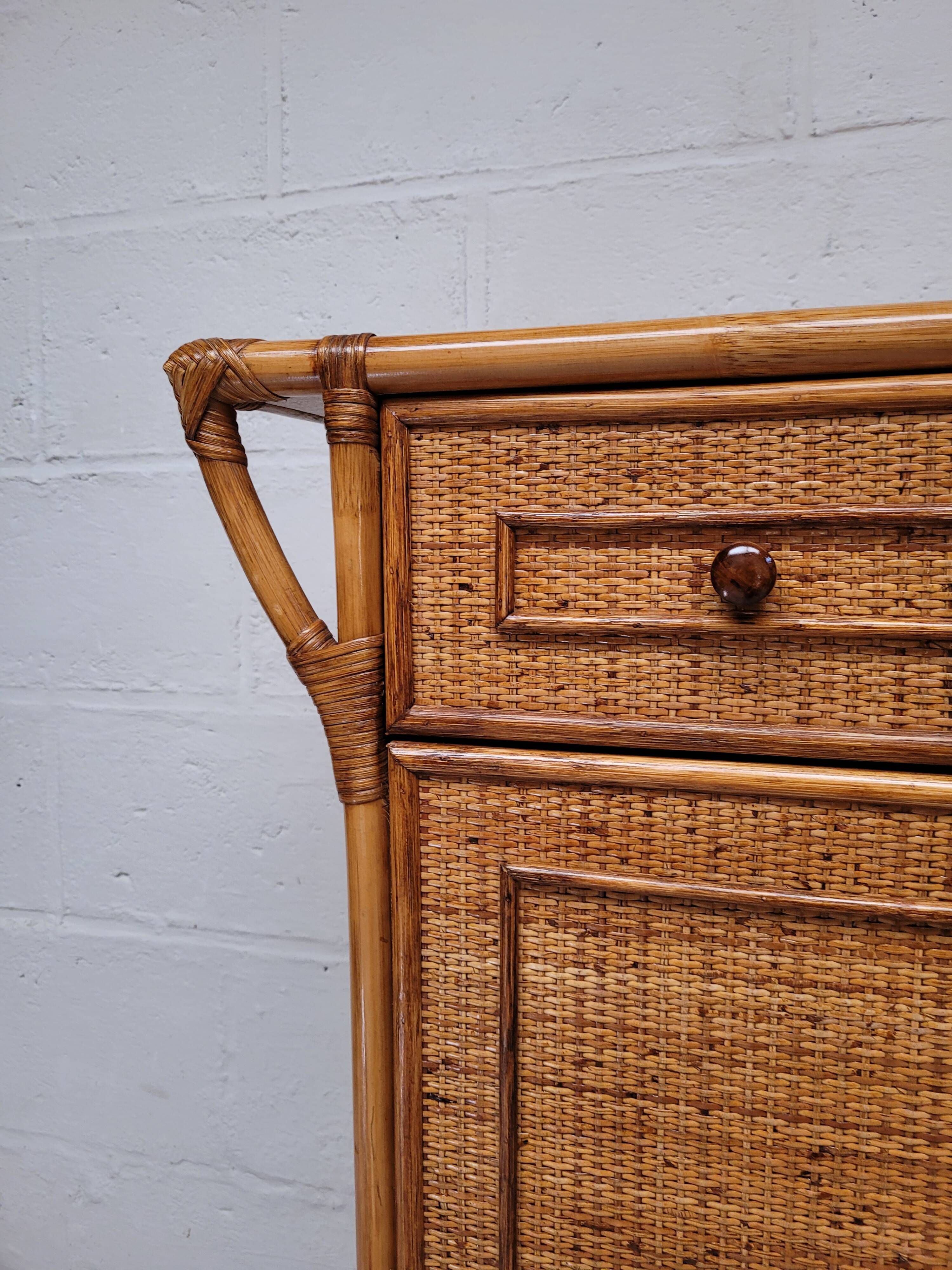 Bamboo and rattan chest of drawers from the 60s