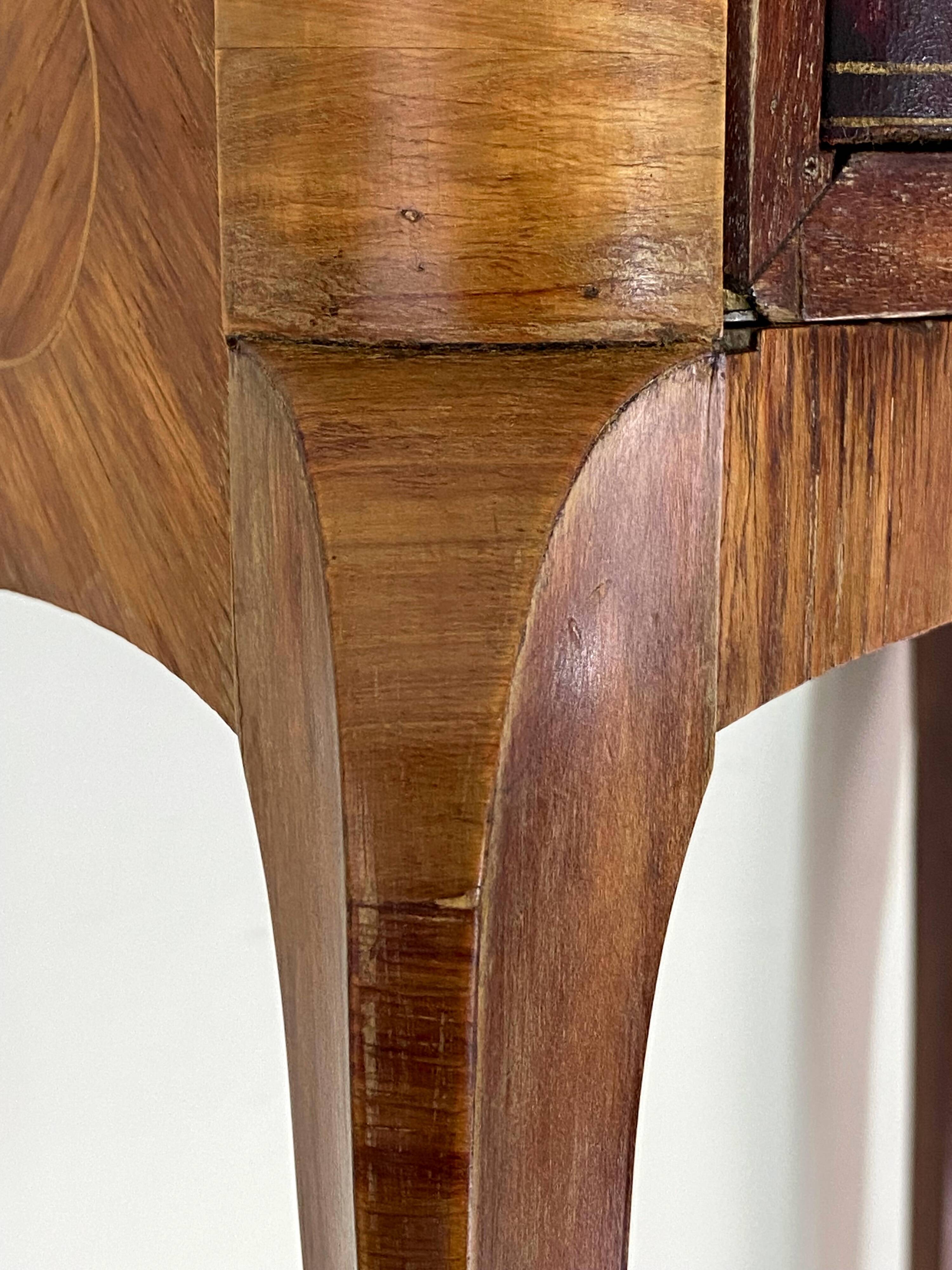 Antique Louis XV Style Bedside Table - Wood & Leather