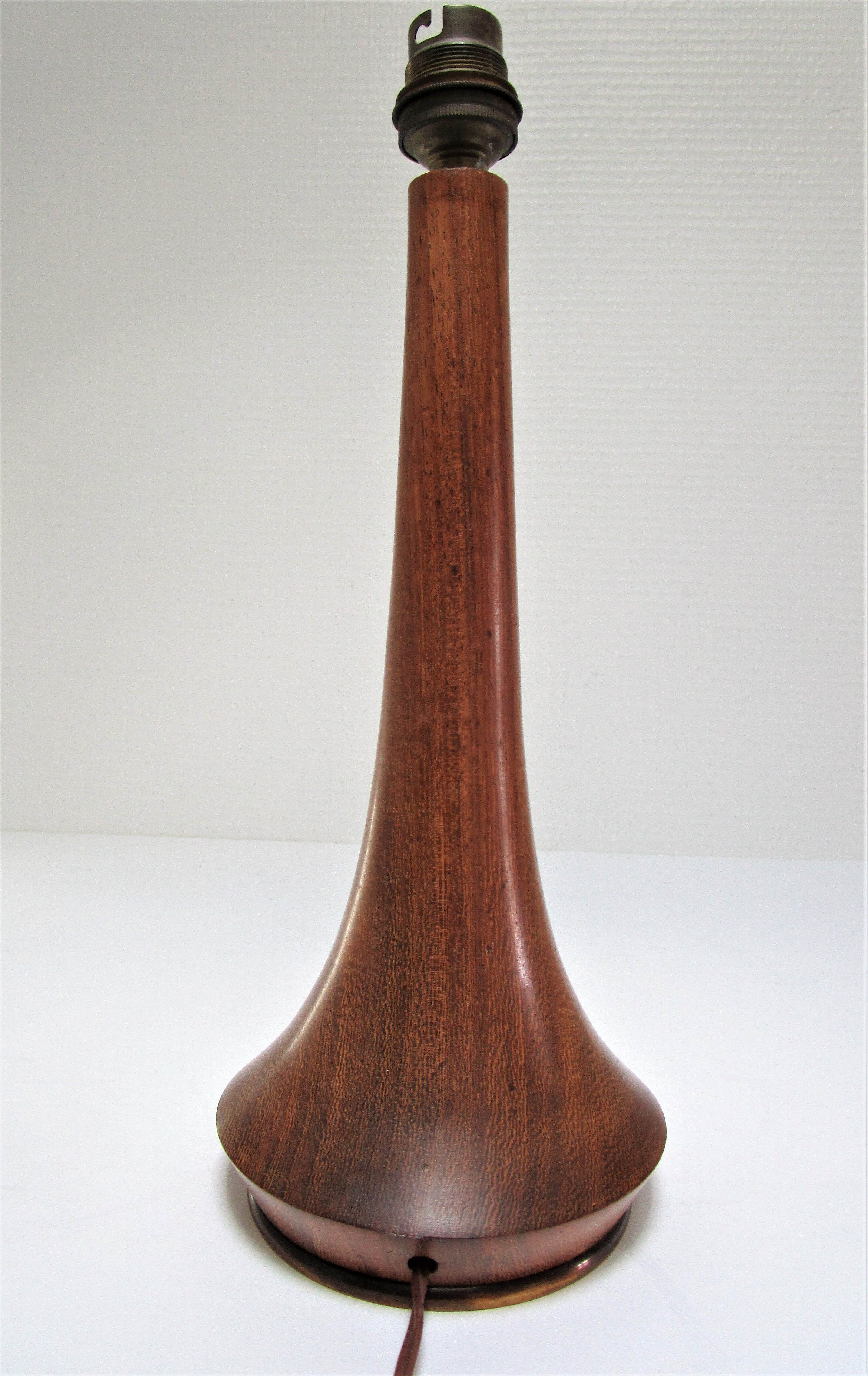 Pied de lampe bois exotique précieux laiton années 60